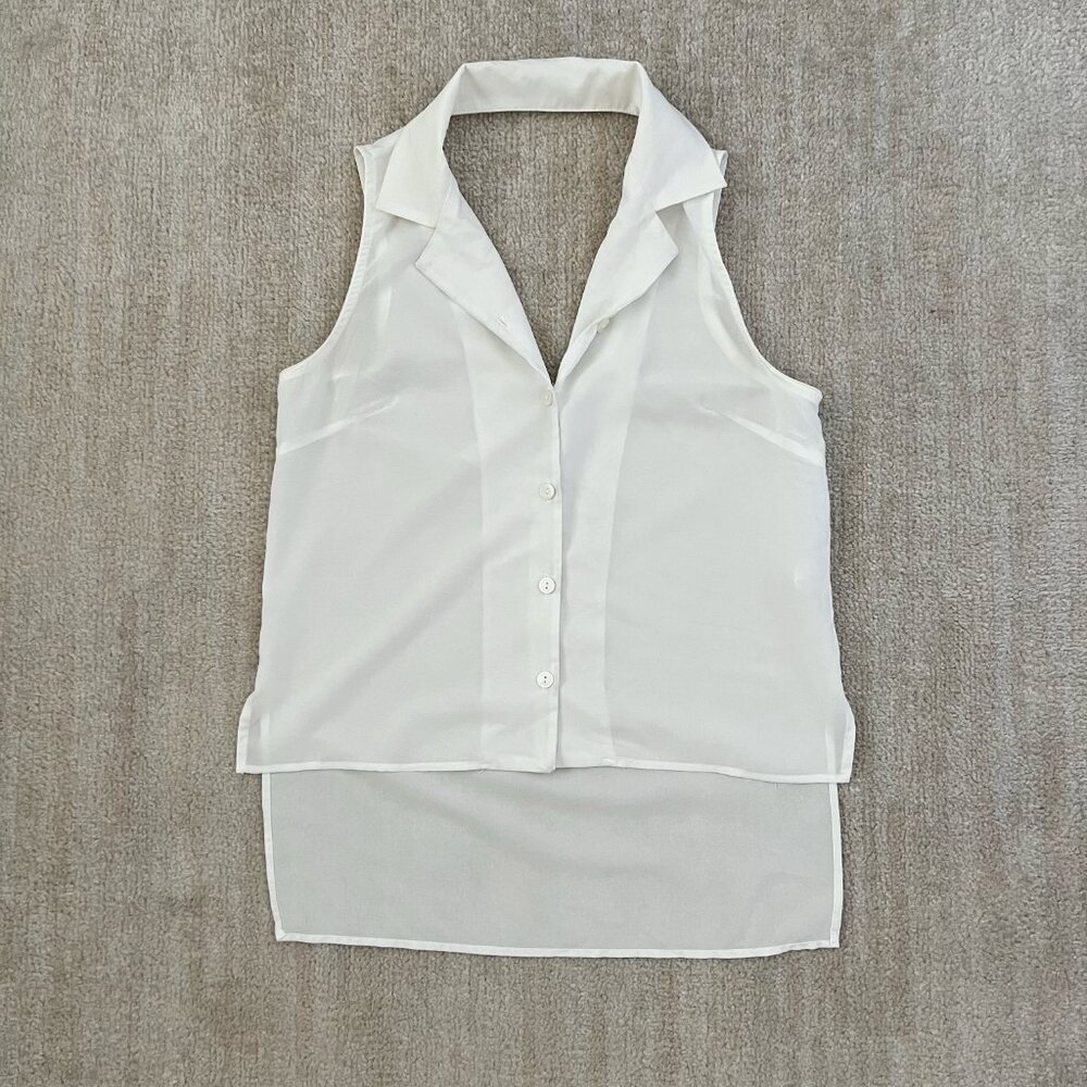 3 for $6 White Sheer Open Back Sleeveless Button Up Blouse Top M